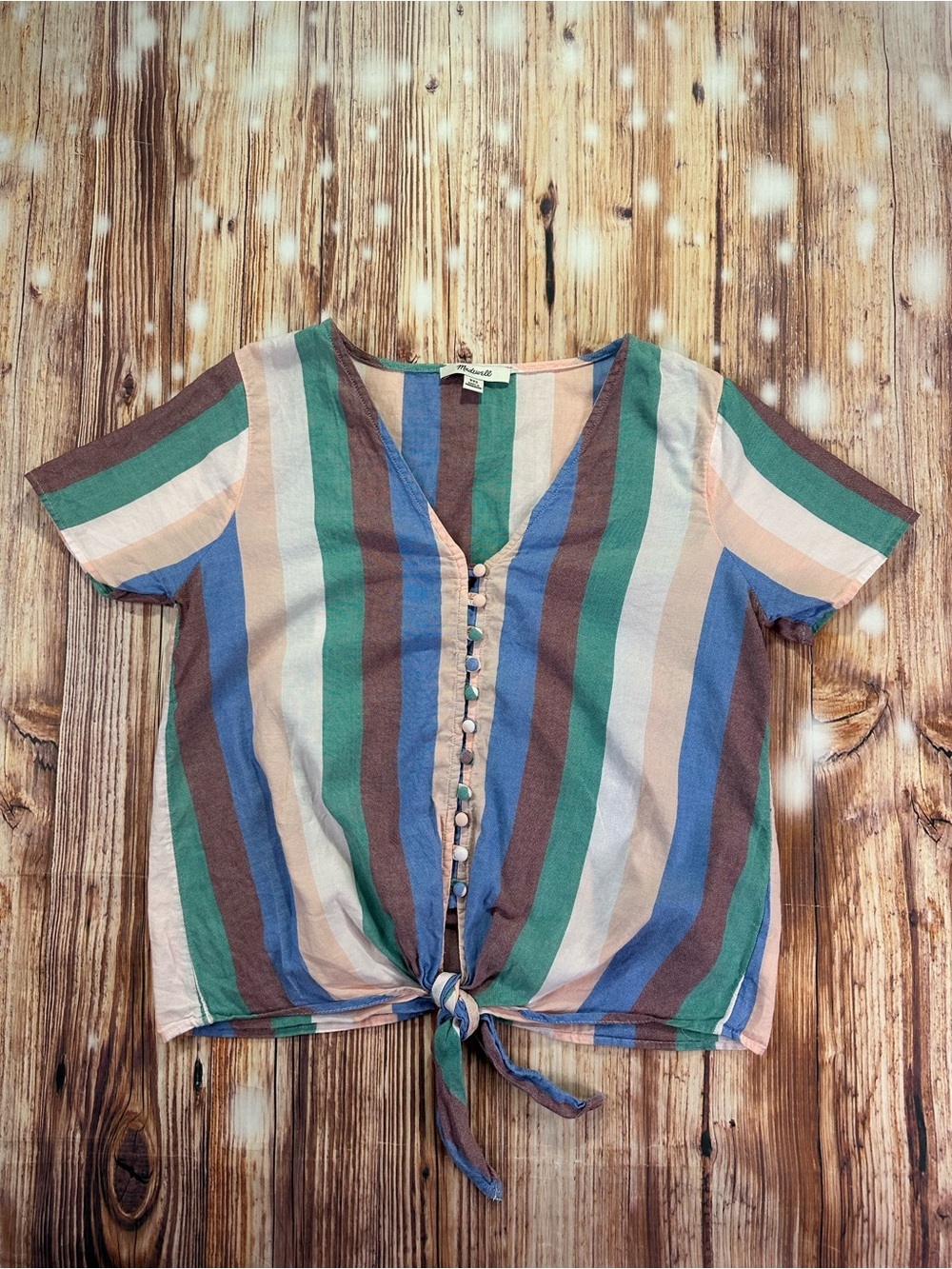 Madewell Novel Tie-Front Button Top in Flagstaff Stripe Size XXS